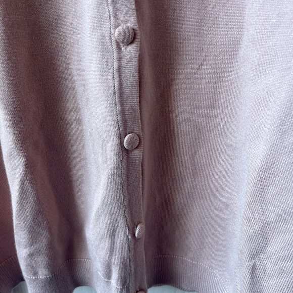 ADRIANNA PAPELL Blush Pink Button-Down Cardigan with Sheer Polka Dot Sleeves NWT - Picture 5 of 12